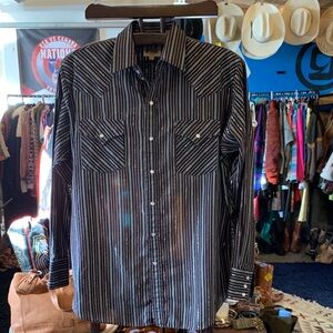 Ely Cattleman Western Men's Striped Black Pearl Snap Shirt